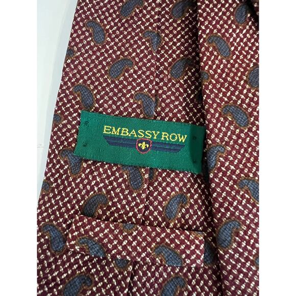 Embassy Row Men's Silk Neck Tie Hand Sewn Made in USA Brown Blue Paisley JL - Picture 4 of 8